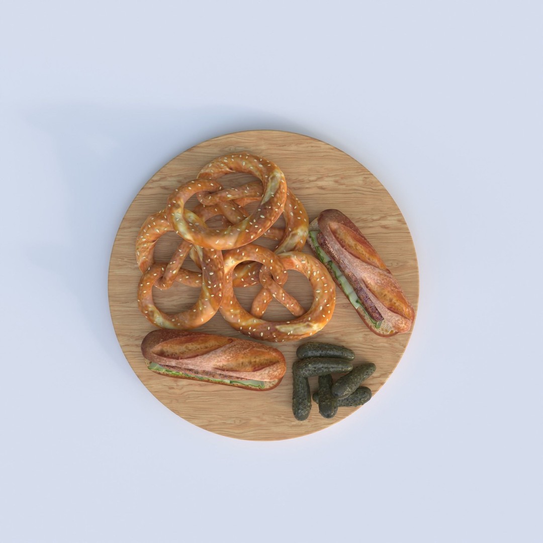 Pretzels and Sausages 3D Model – Realistic Food Scene, FBX, OBJ - View 11