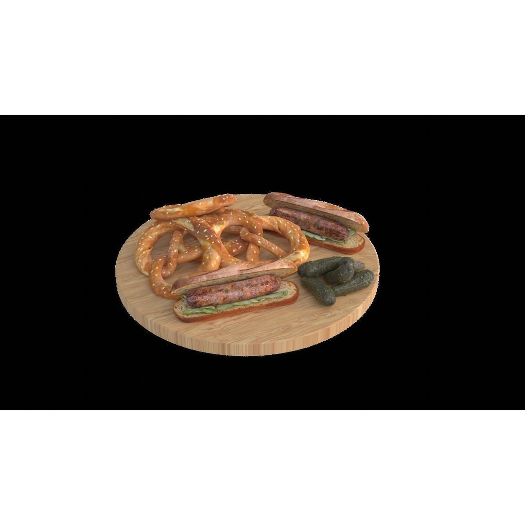 Pretzels and Sausages 3D Model – Realistic Food Scene, FBX, OBJ - View 13