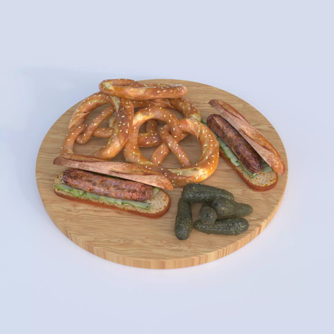 Pretzels and Sausages 3D Model – Realistic Food Scene, FBX, OBJ - View 2