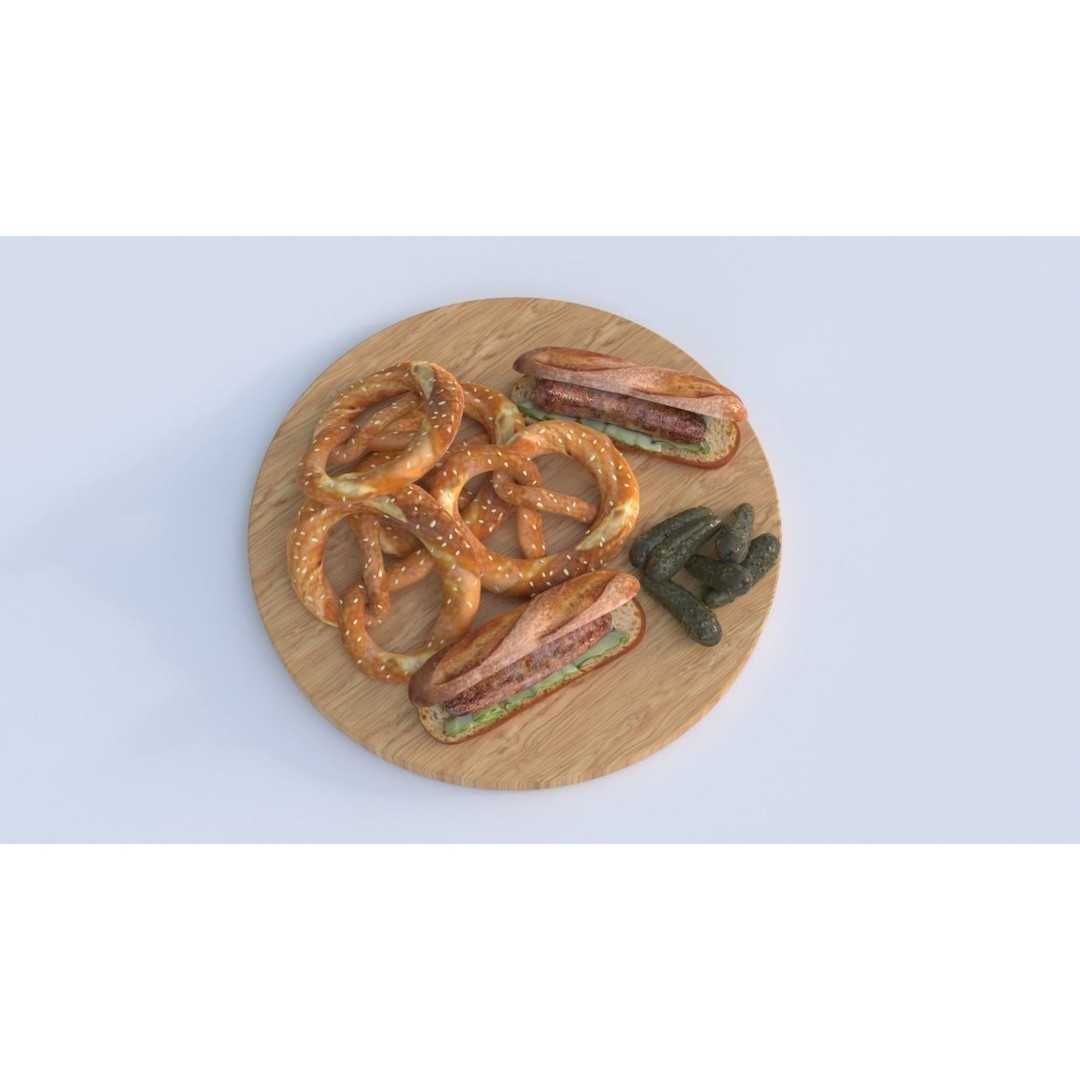 Pretzels and Sausages 3D Model – Realistic Food Scene, FBX, OBJ - View 4