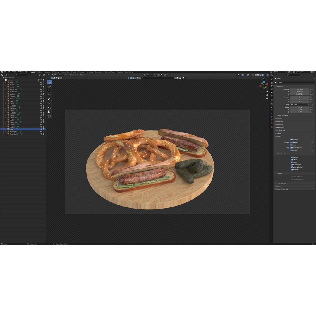 Pretzels and Sausages 3D Model – Realistic Food Scene, FBX, OBJ - View 5
