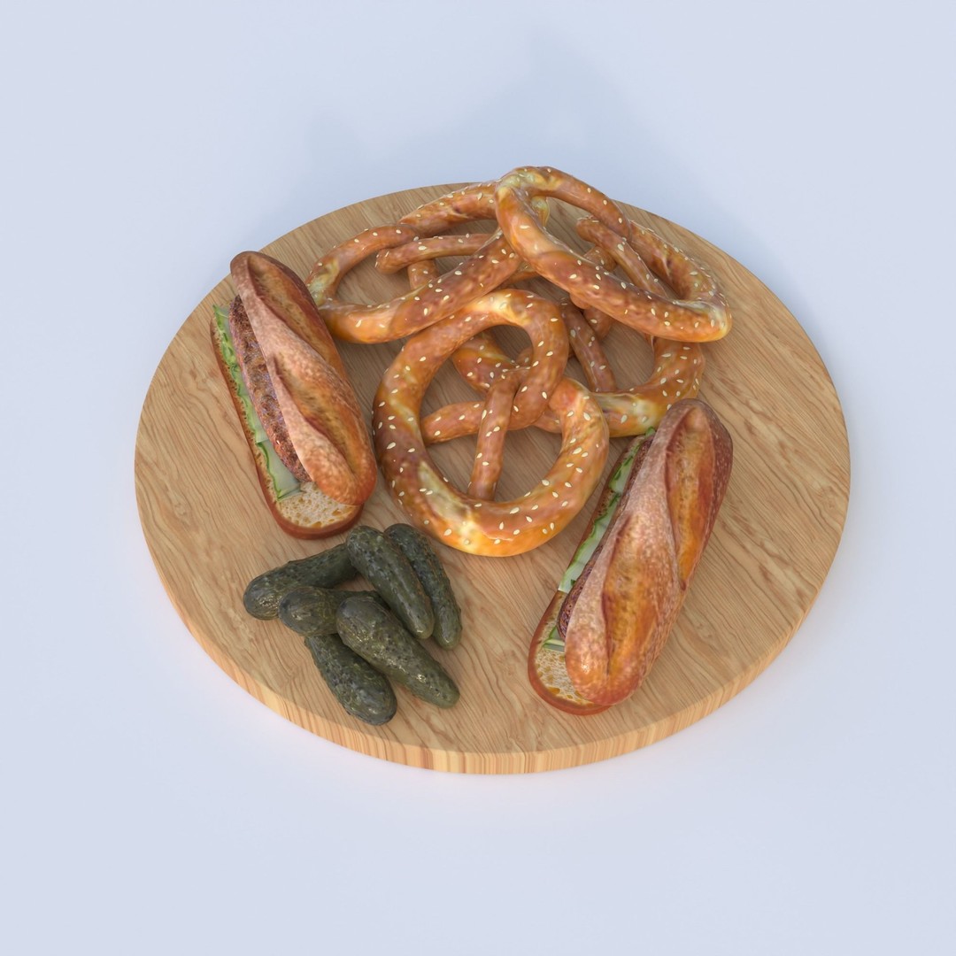 Pretzels and Sausages 3D Model – Realistic Food Scene, FBX, OBJ - View 6