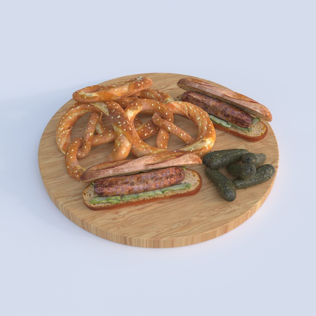 Pretzels and Sausages 3D Model – Realistic Food Scene, FBX, OBJ - View 7