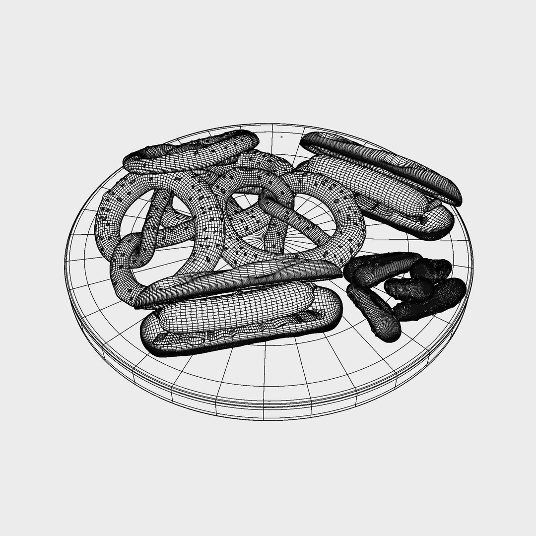Pretzels and Sausages 3D Model – Realistic Food Scene, FBX, OBJ - View 9