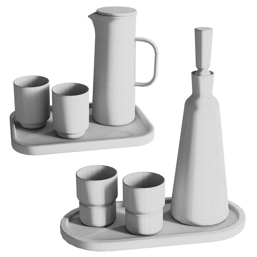 Decanter and Glasses 3D Model – Elegant Tableware Set, FBX