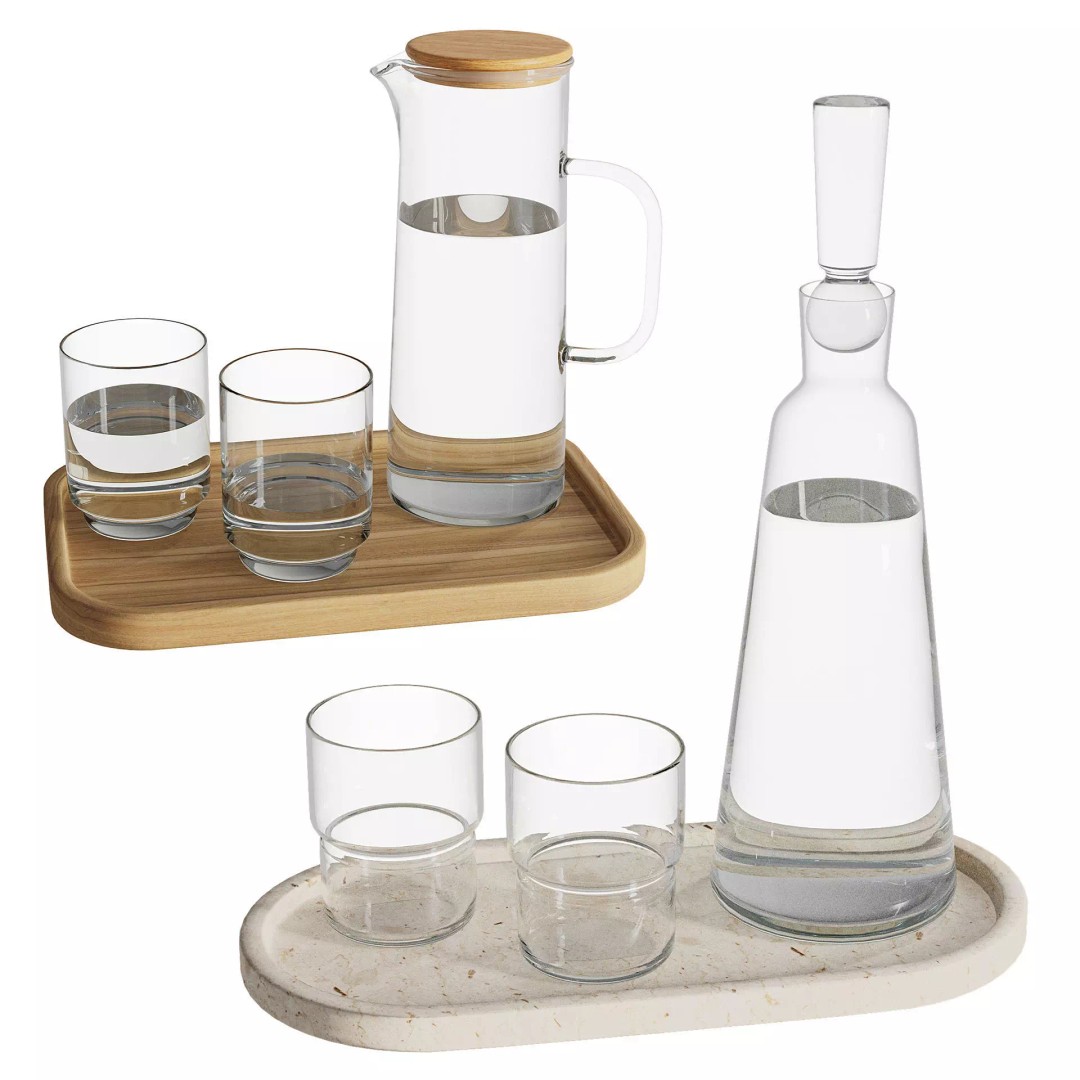 Decanter and Glasses 3D Model – Elegant Tableware Set, FBX - View 2