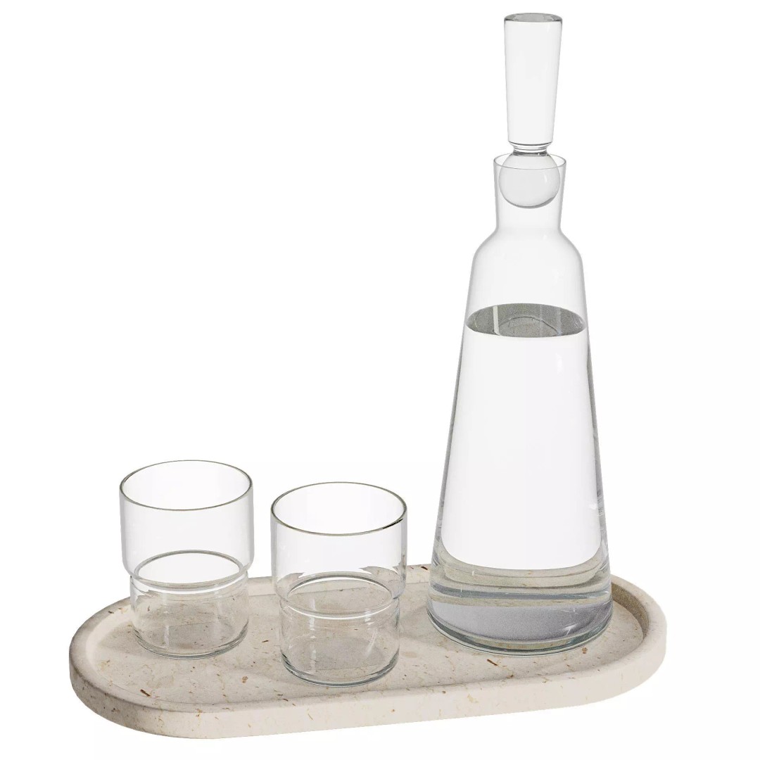 Decanter and Glasses 3D Model – Elegant Tableware Set, FBX - View 4
