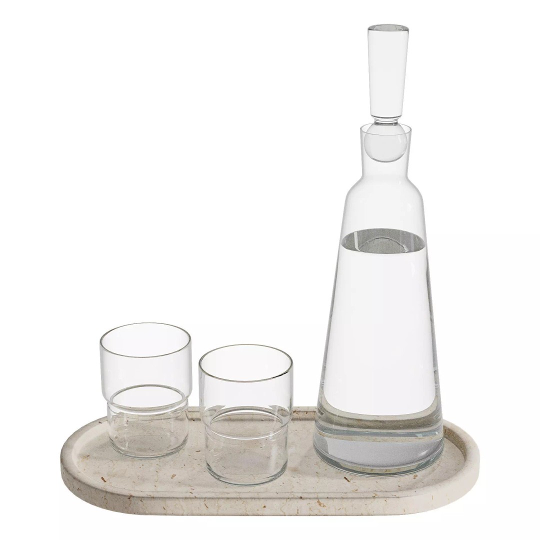 Decanter and Glasses 3D Model – Elegant Tableware Set, FBX - View 6