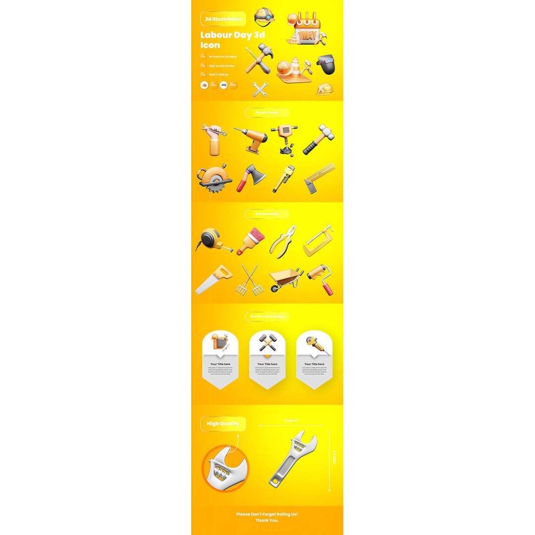 Labour Day 3D Model – Icon Pack for Design, PBR Textures, Blender, FBX - View 7