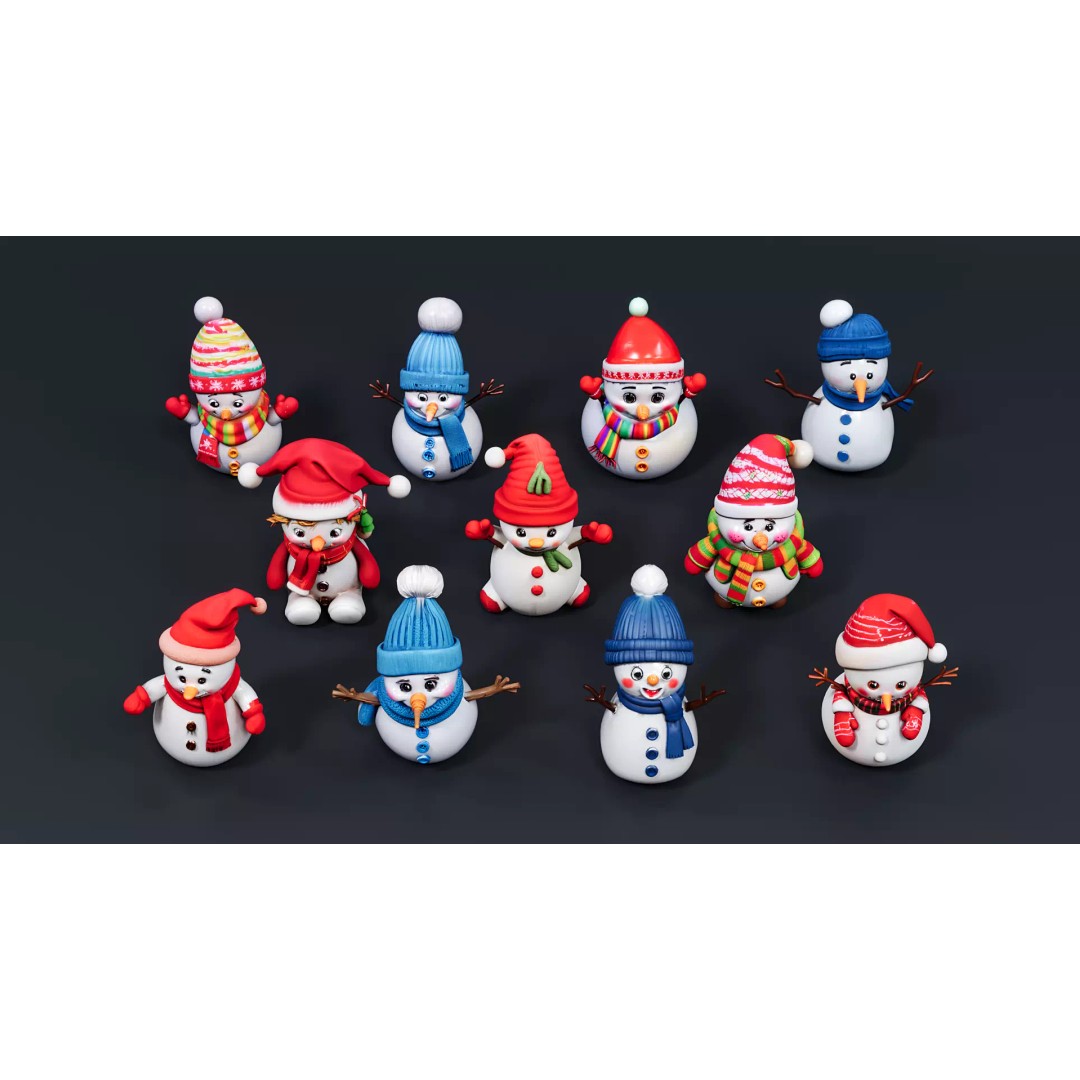 Christmas Snowman 3D Model – Cartoon Character with PBR Textures, FBX - View 2