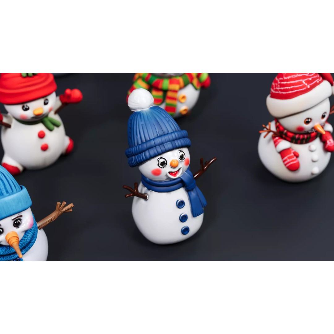 Christmas Snowman 3D Model – Cartoon Character with PBR Textures, FBX - View 4