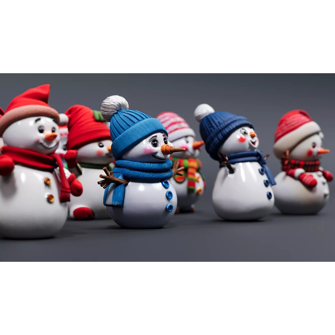 Christmas Snowman 3D Model – Cartoon Character with PBR Textures, FBX - View 5