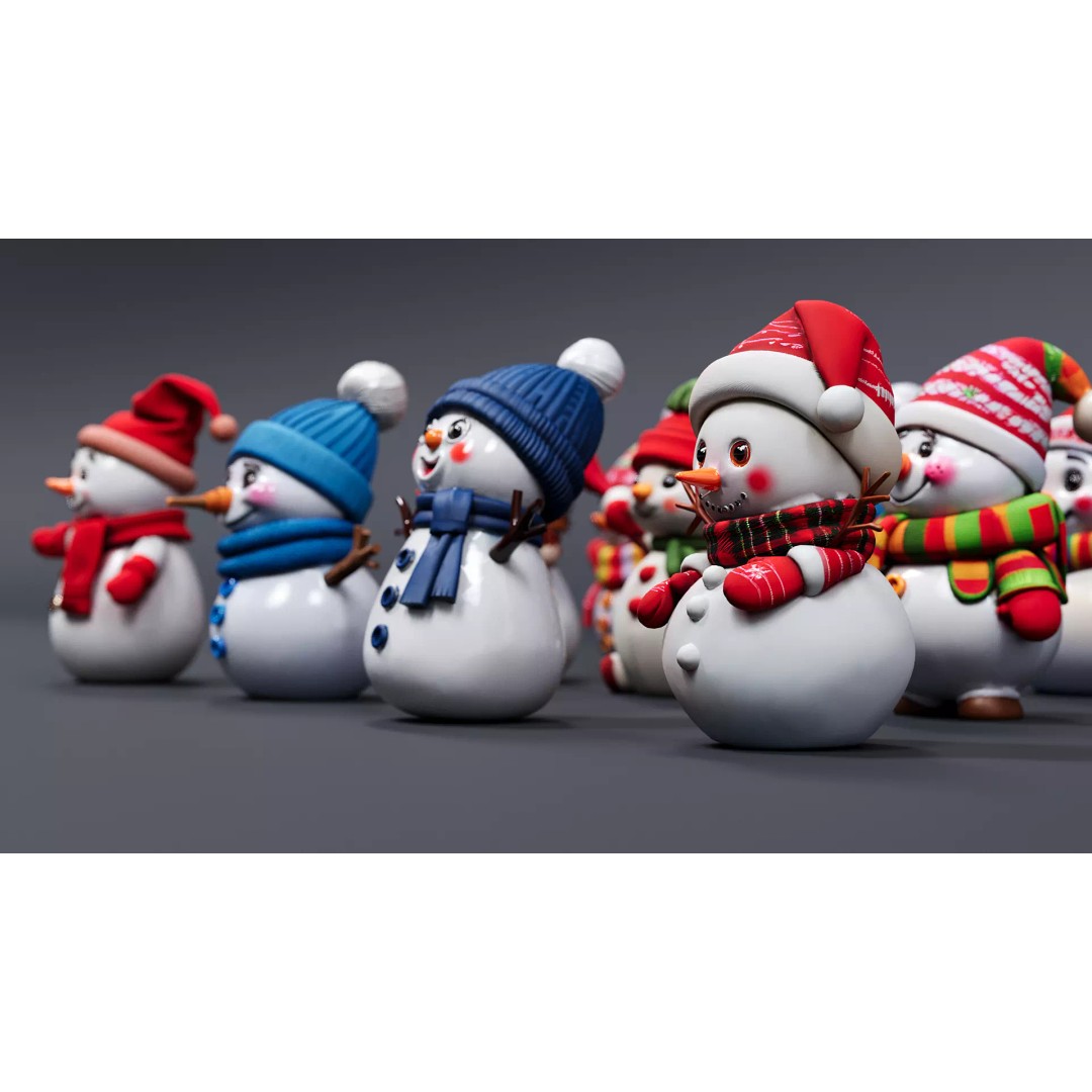Christmas Snowman 3D Model – Cartoon Character with PBR Textures, FBX - View 6