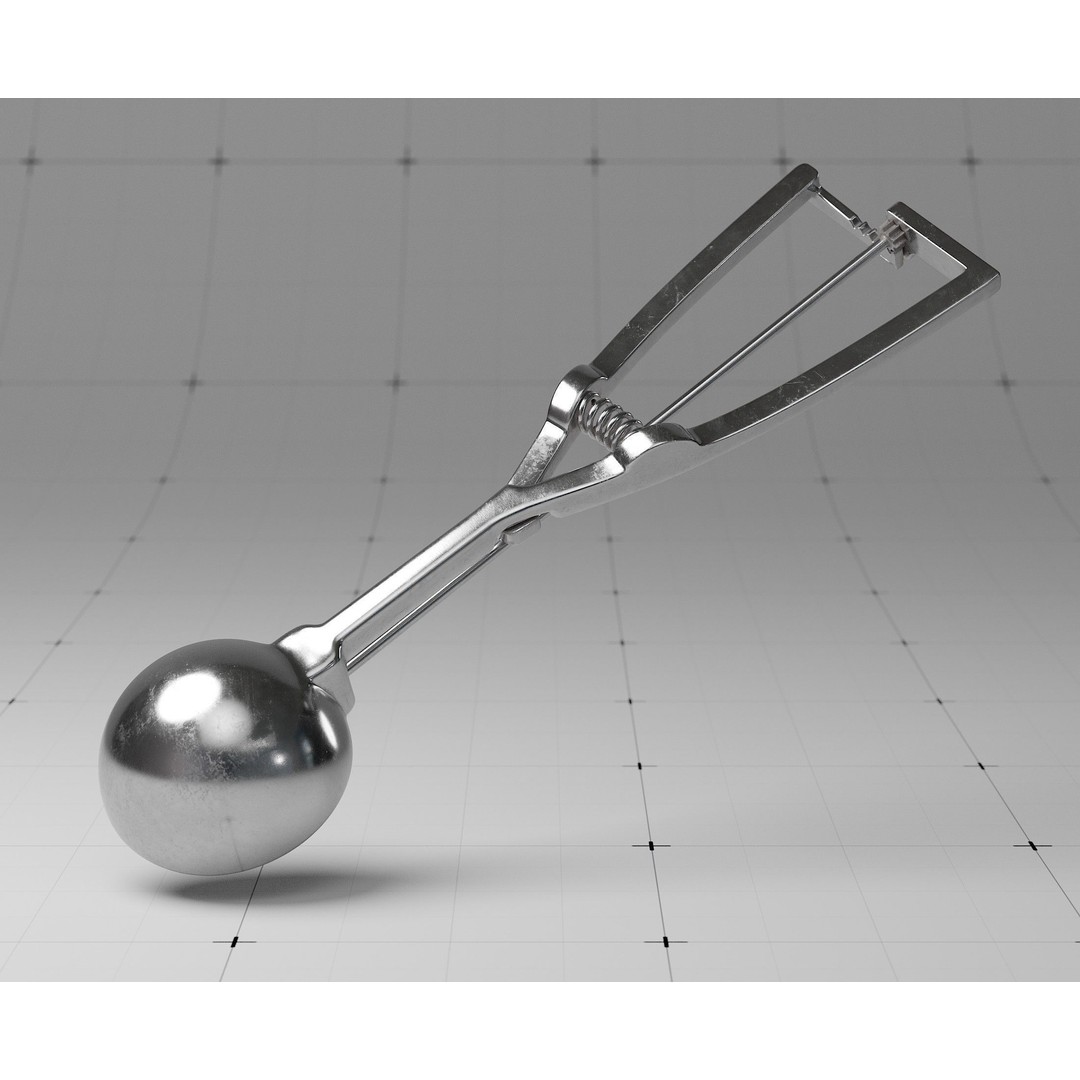 Ice Cream Serving Scoop 3D Model – Photorealistic Kitchen Utensil, FBX - View 3