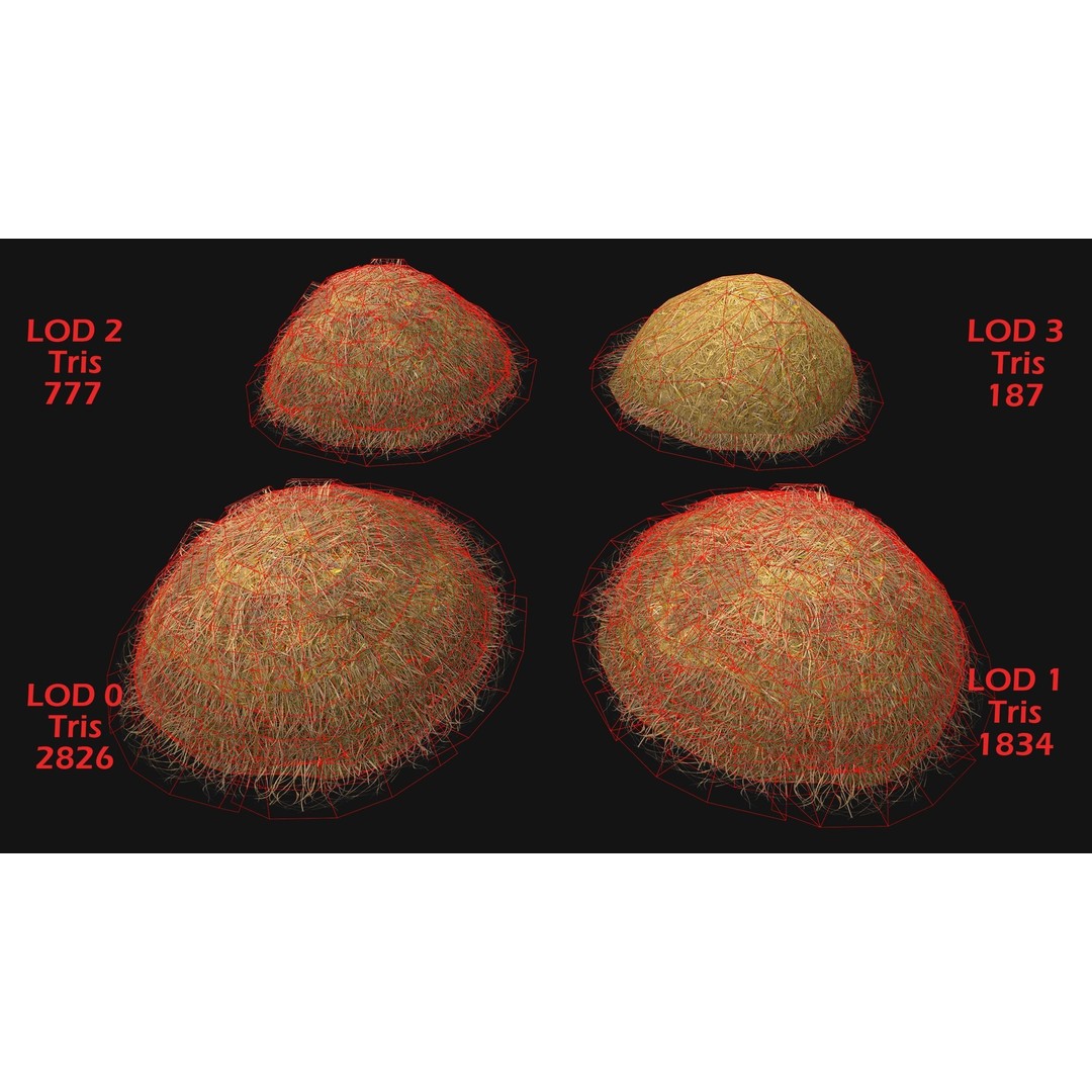 Stack of Hay Straw 3D Model – Low Poly Game Ready Asset, FBX - View 3
