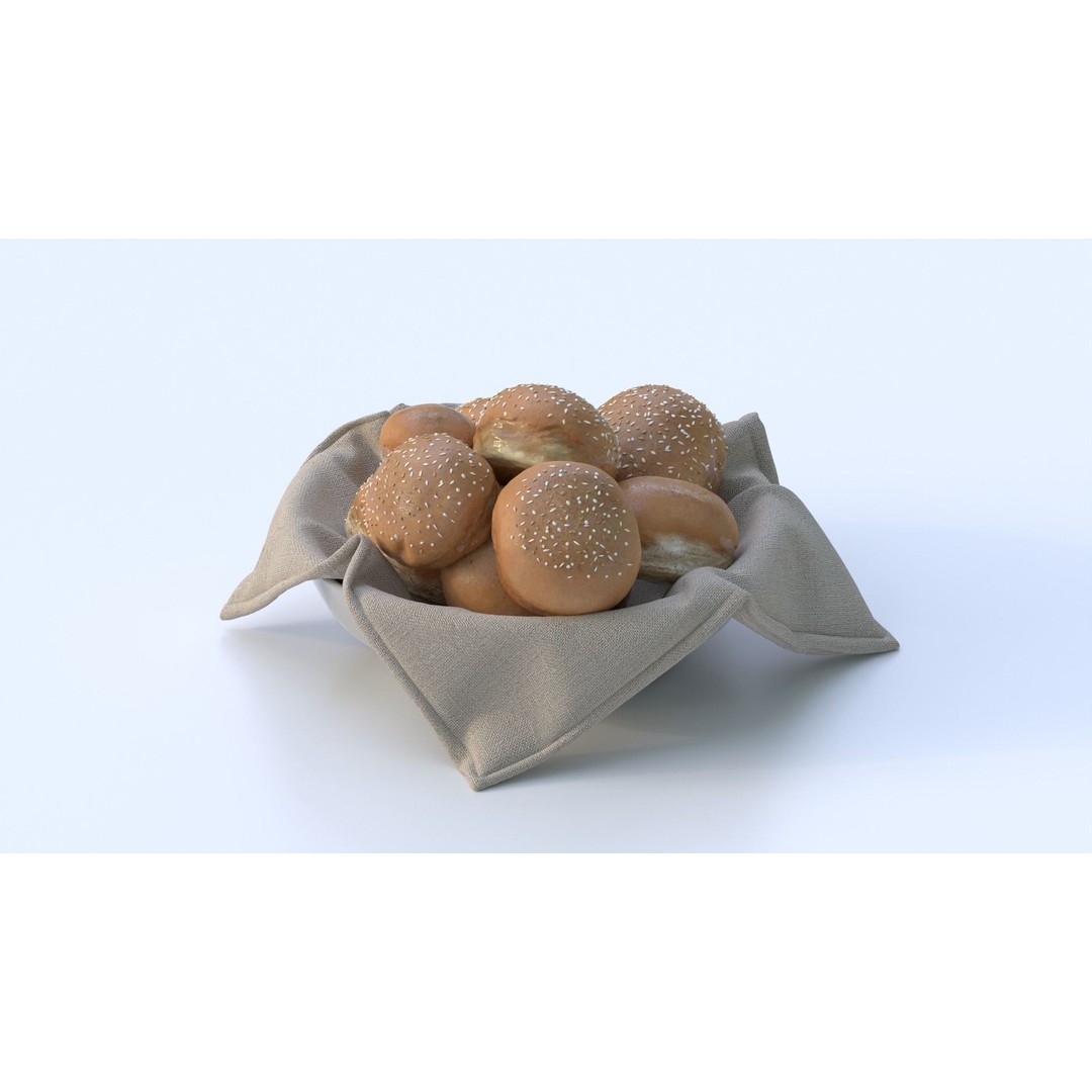 Fresh Buns in a Cup 3D Model – Photorealistic Food Scene, FBX, OBJ - View 3