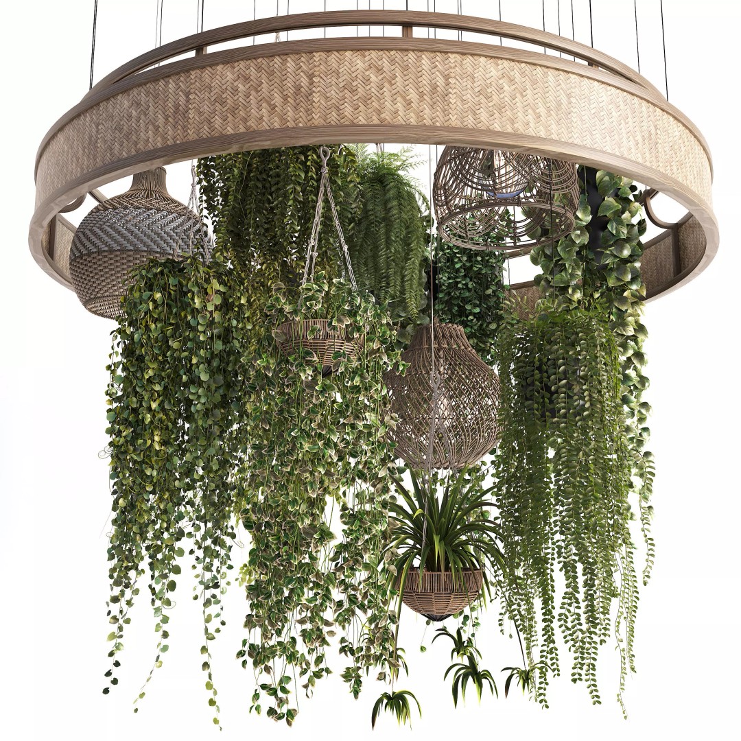 Plant Hangers 3D Model – Wicker Pendant Style, FBX & OBJ Formats - View 2