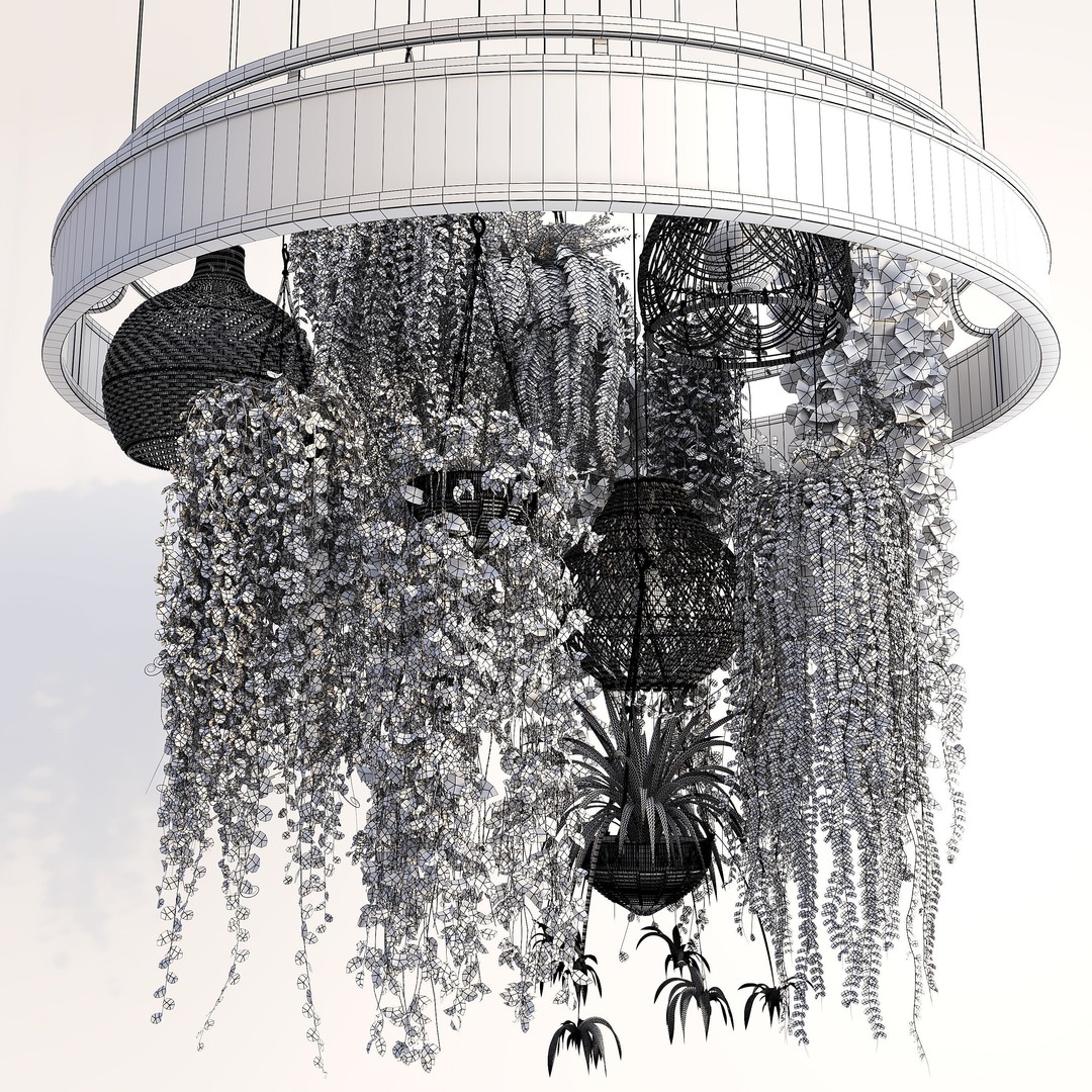 Plant Hangers 3D Model – Wicker Pendant Style, FBX & OBJ Formats - View 6