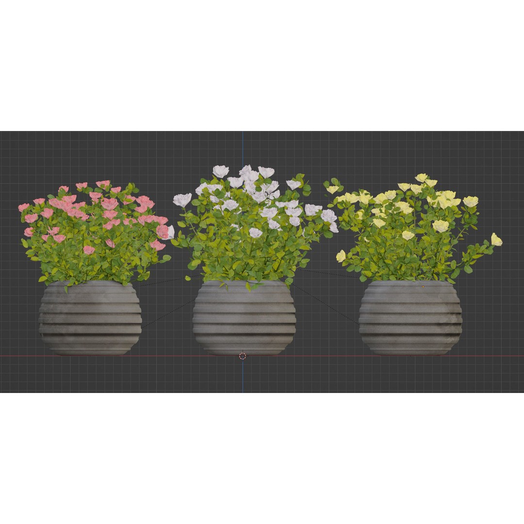 Rose Flowering Bushes 3D Model – High Poly Blender Asset, PBR Textures