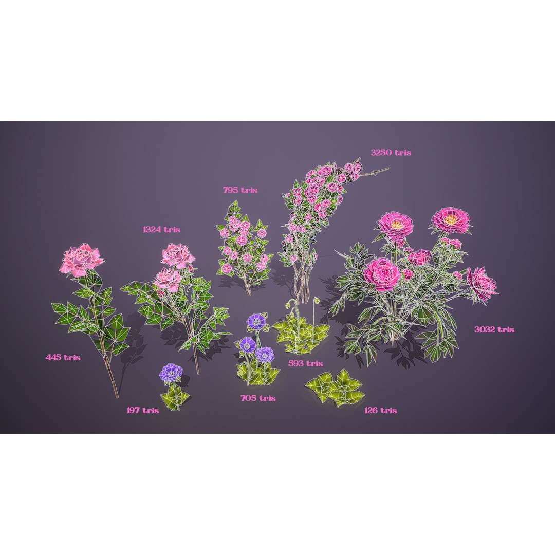 Garden Flowers 3D Model – Low Poly Game Ready Asset, FBX & Blender - View 10