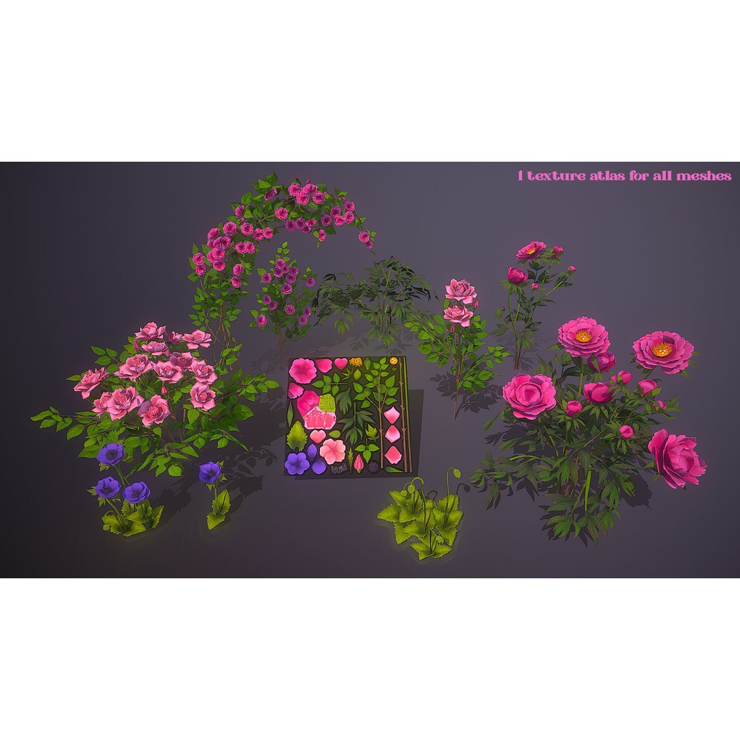Garden Flowers 3D Model – Low Poly Game Ready Asset, FBX & Blender - View 22