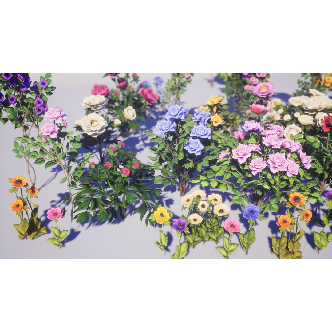 Garden Flowers 3D Model – Low Poly Game Ready Asset, FBX & Blender - View 4
