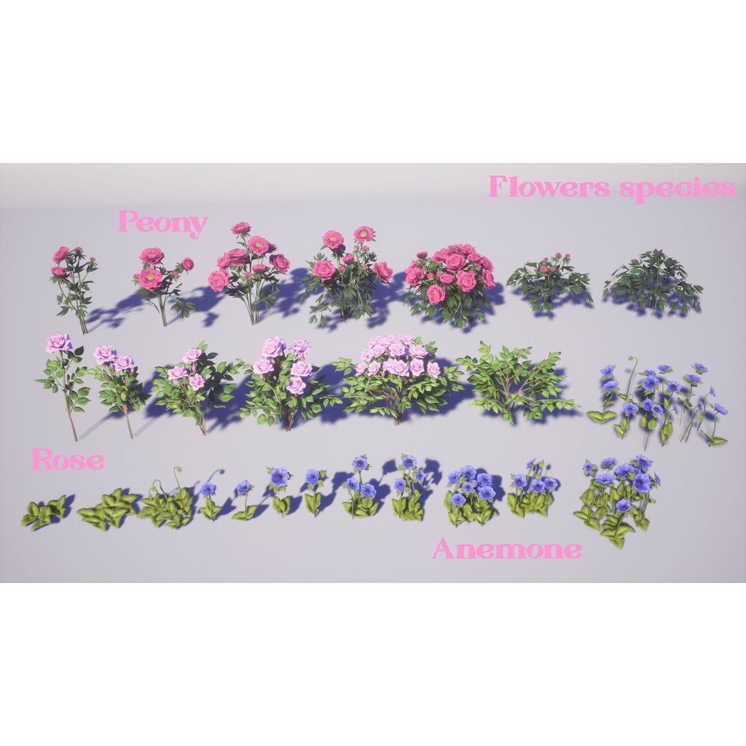 Garden Flowers 3D Model – Low Poly Game Ready Asset, FBX & Blender - View 5