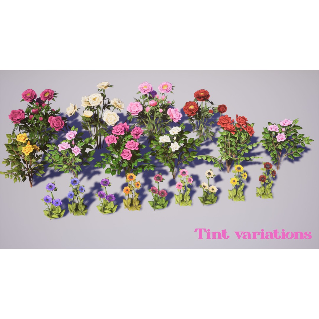 Garden Flowers 3D Model – Low Poly Game Ready Asset, FBX & Blender - View 9