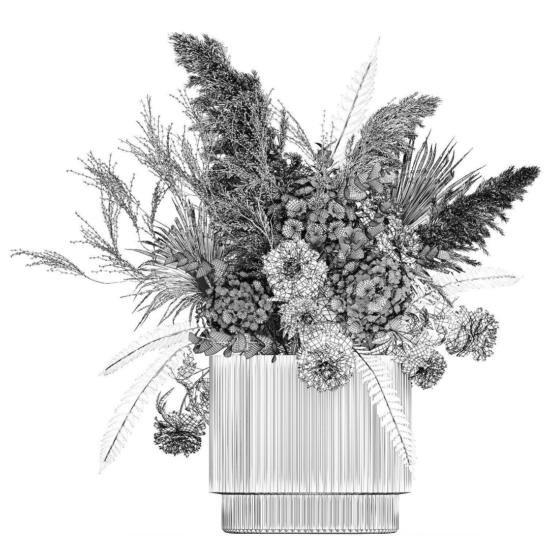 Bouquet of Dried Flowers 3D Model – Decorative Hydrangea & Pampas Arrangement