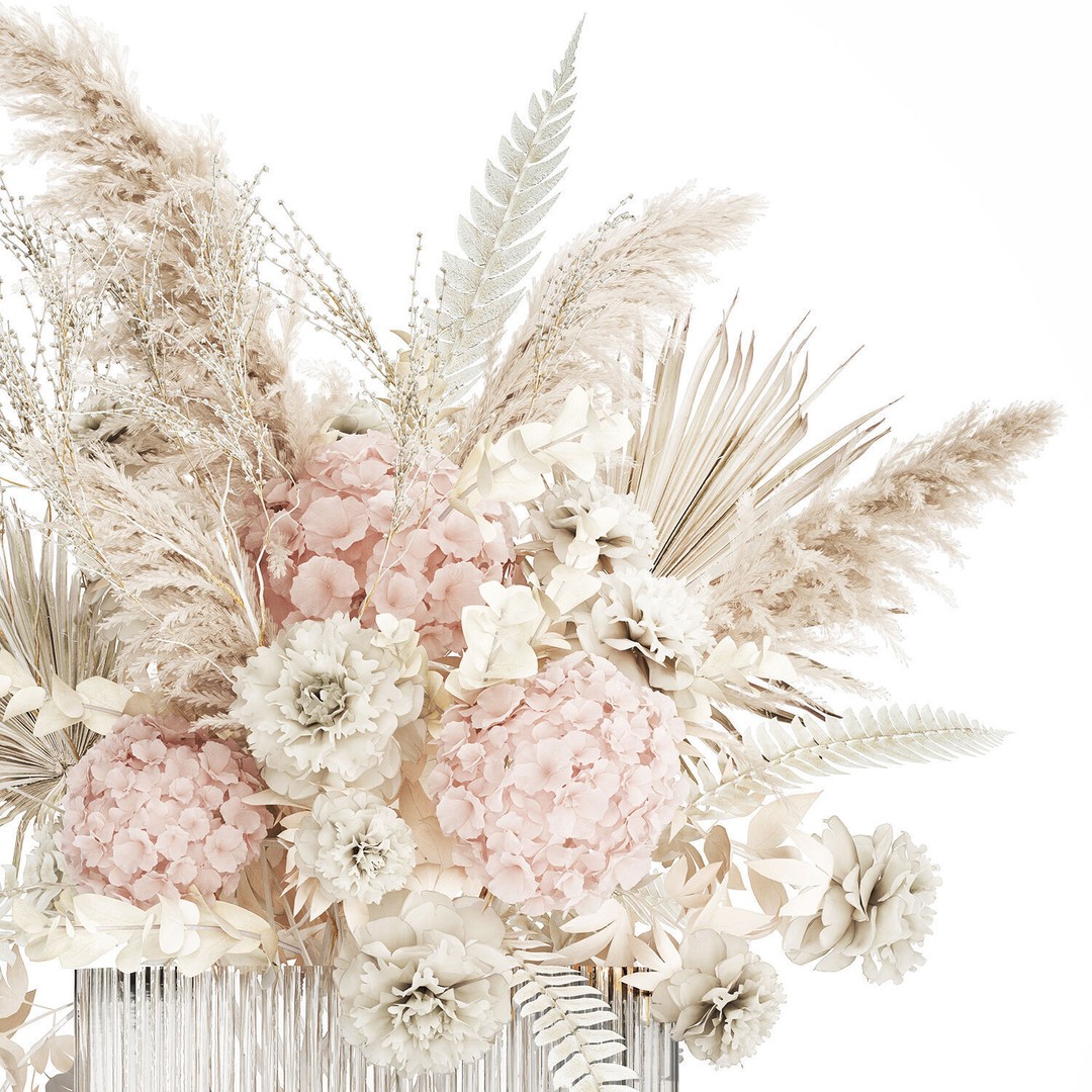 Bouquet of Dried Flowers 3D Model – Decorative Hydrangea & Pampas Arrangement - View 11