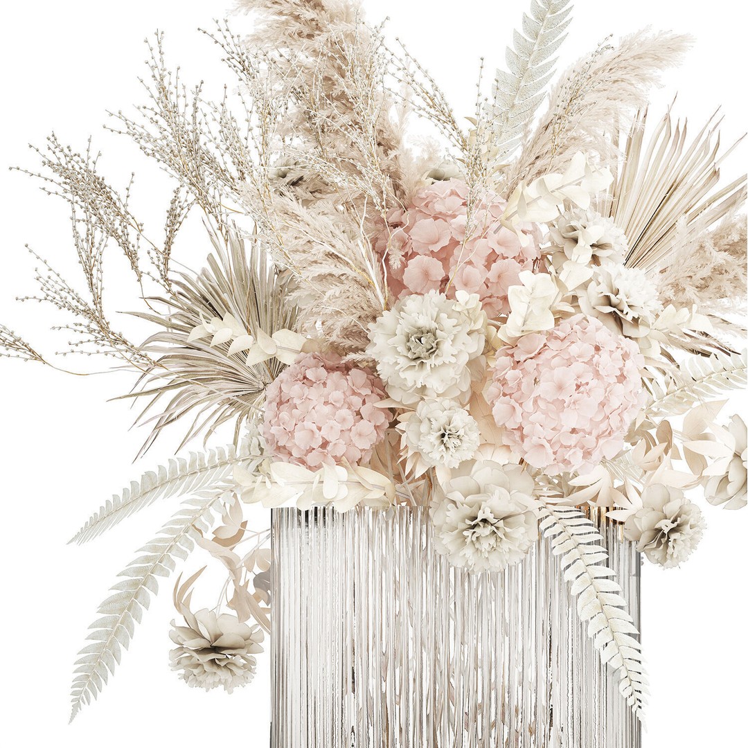 Bouquet of Dried Flowers 3D Model – Decorative Hydrangea & Pampas Arrangement - View 13