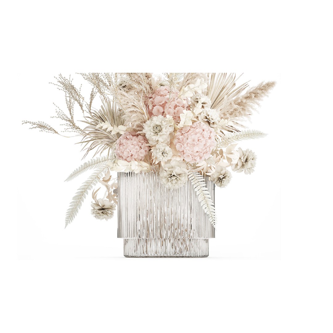 Bouquet of Dried Flowers 3D Model – Decorative Hydrangea & Pampas Arrangement - View 4