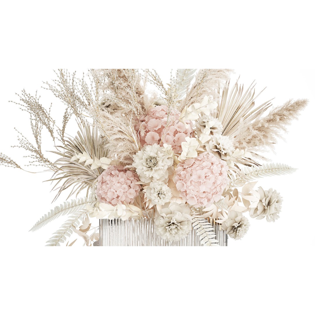 Bouquet of Dried Flowers 3D Model – Decorative Hydrangea & Pampas Arrangement - View 5