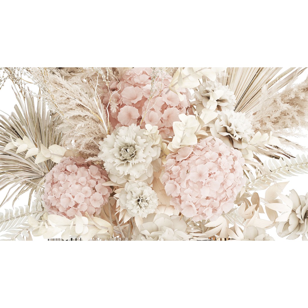 Bouquet of Dried Flowers 3D Model – Decorative Hydrangea & Pampas Arrangement - View 7