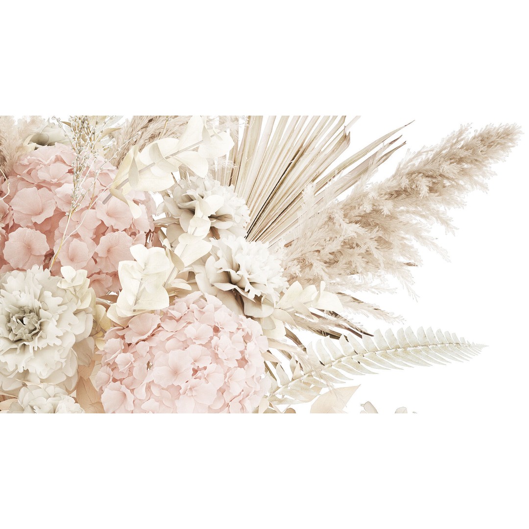 Bouquet of Dried Flowers 3D Model – Decorative Hydrangea & Pampas Arrangement - View 8