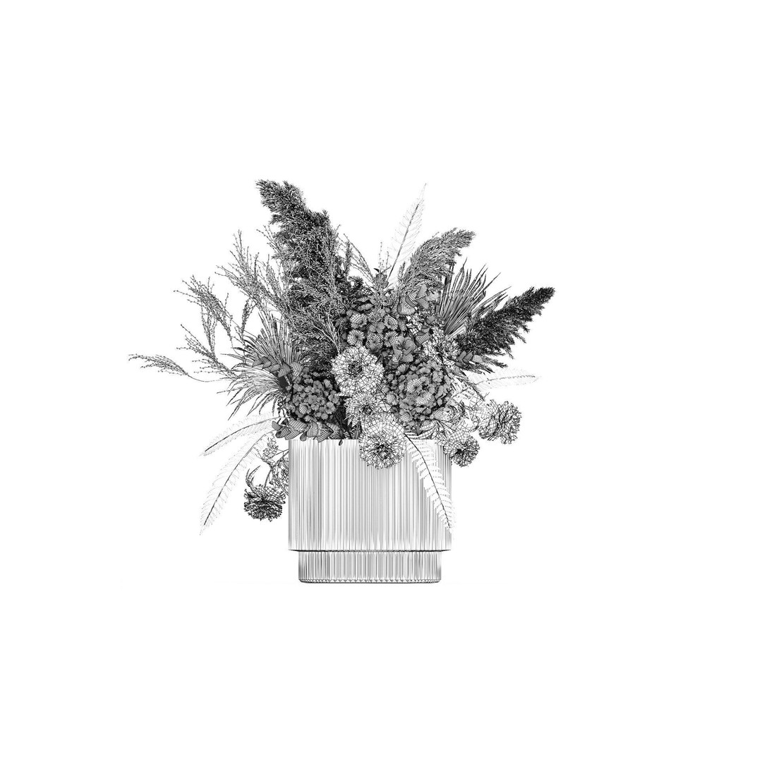 Bouquet of Dried Flowers 3D Model – Decorative Hydrangea & Pampas Arrangement - View 9