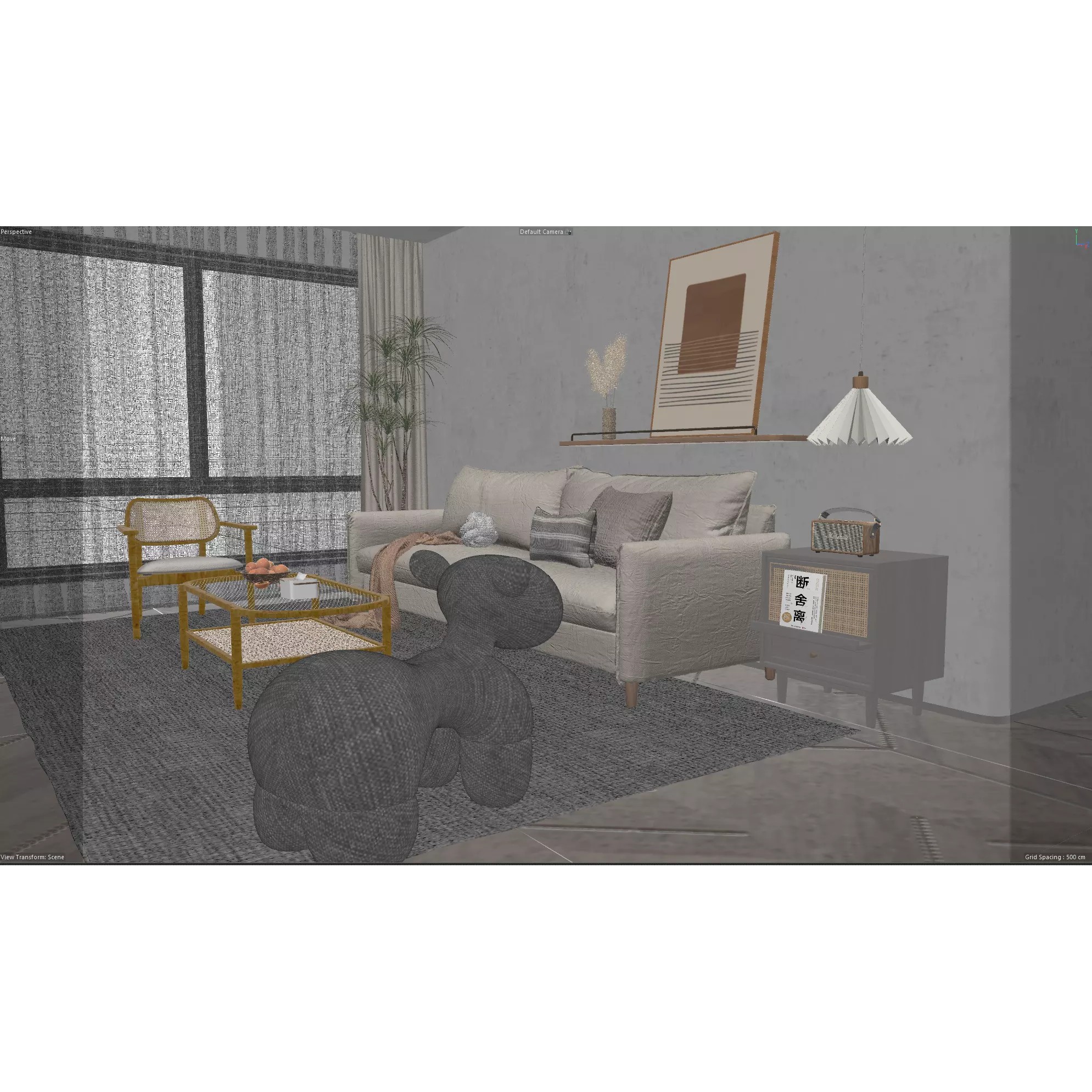 Japandi Style Living Room Scene - C4D RS 3D Model