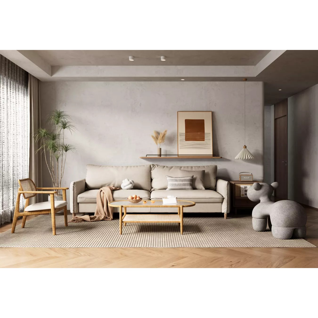 Japandi Style Living Room Scene - C4D RS 3D Model - View 2