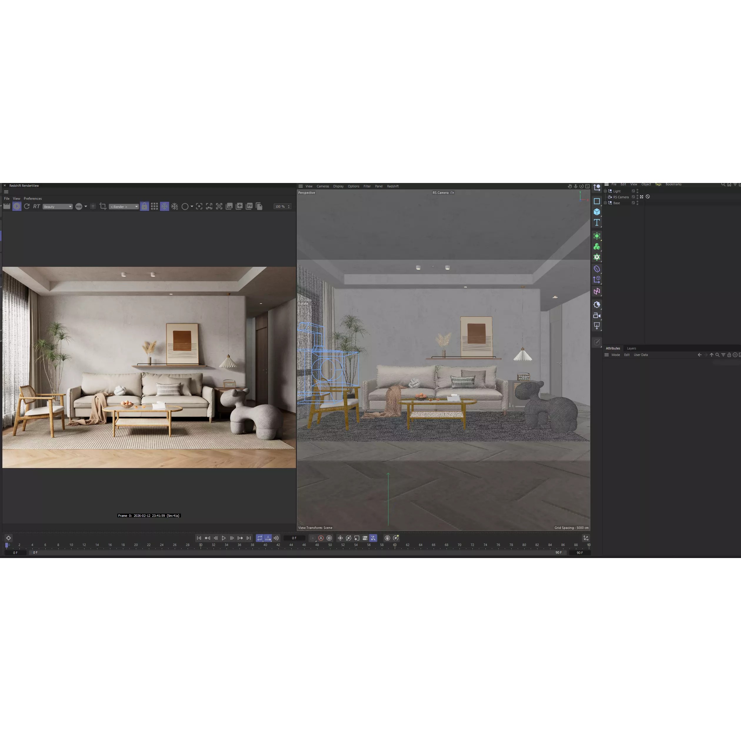 Japandi Style Living Room Scene - C4D RS 3D Model - View 3