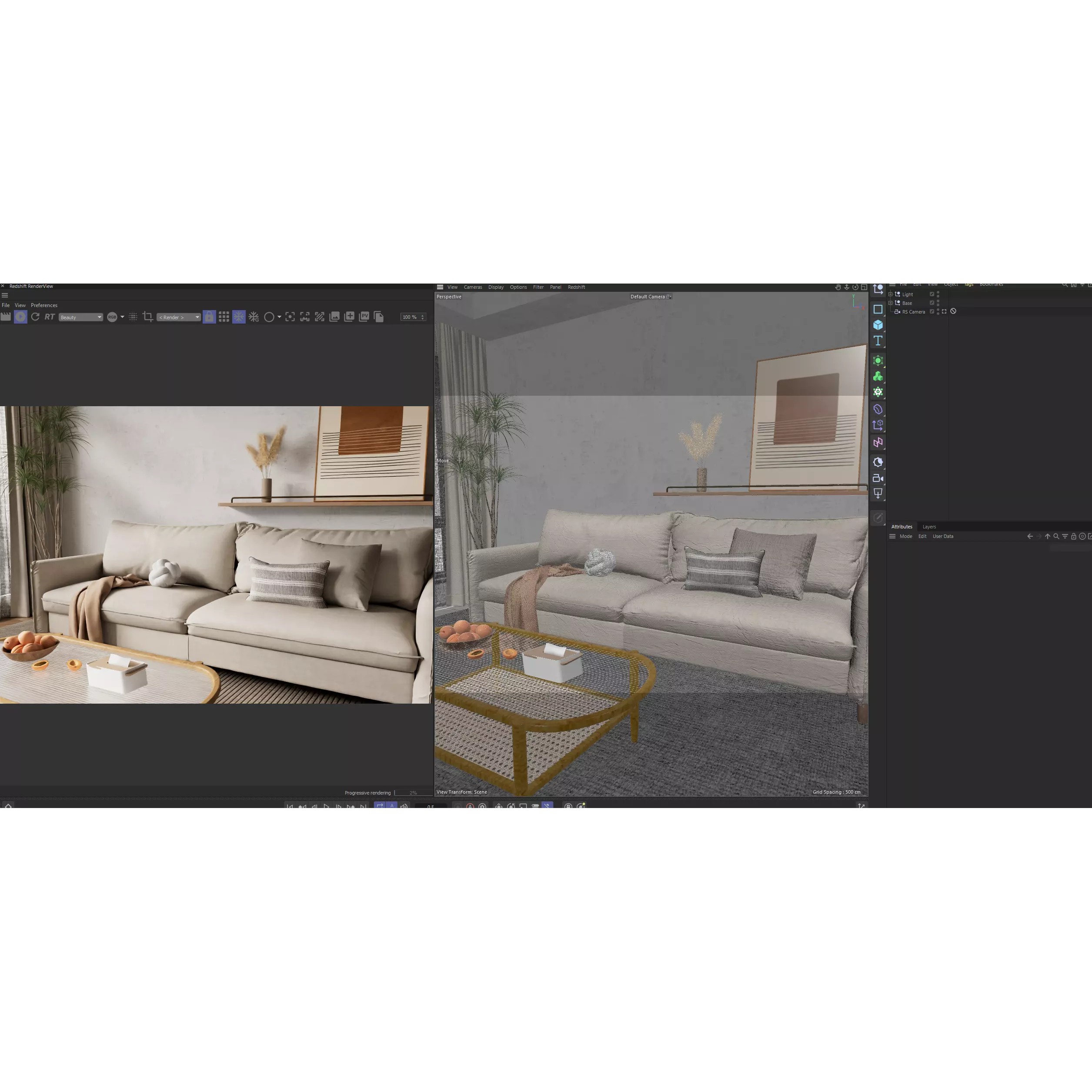 Japandi Style Living Room Scene - C4D RS 3D Model - View 4