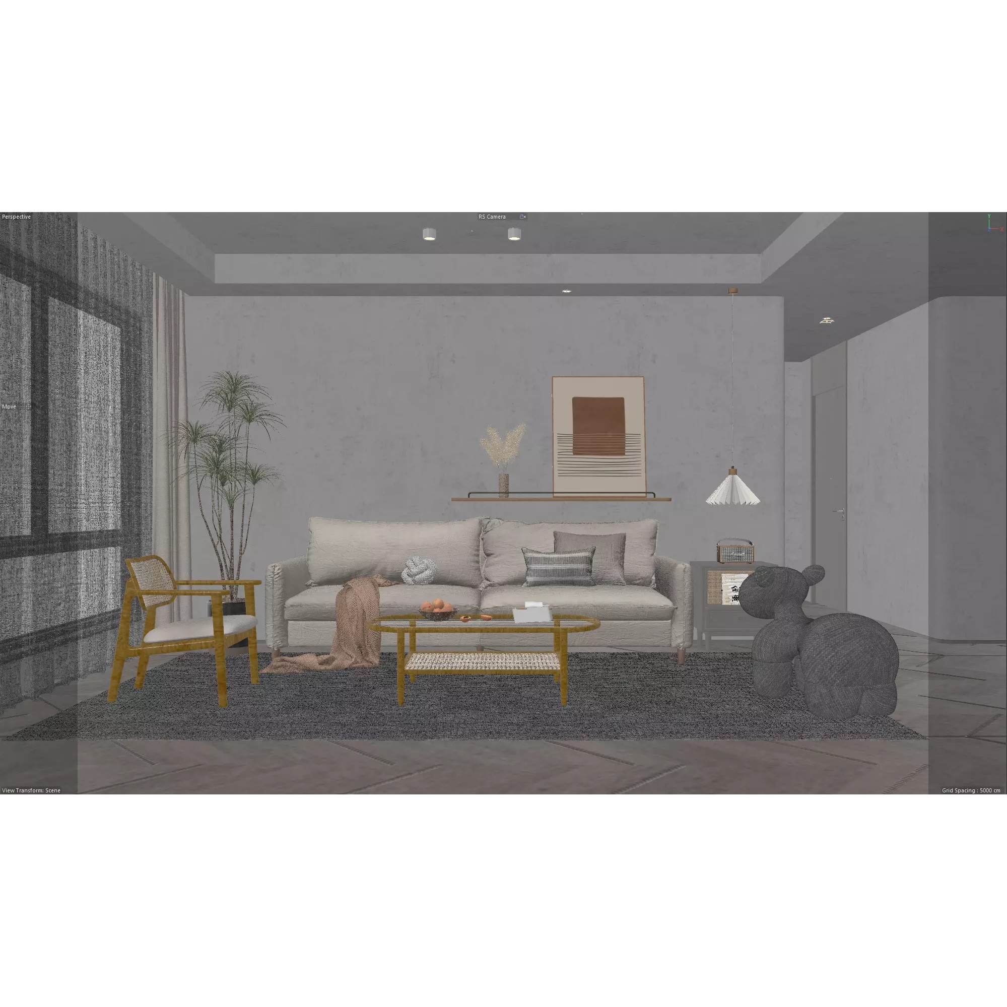 Japandi Style Living Room Scene - C4D RS 3D Model - View 8
