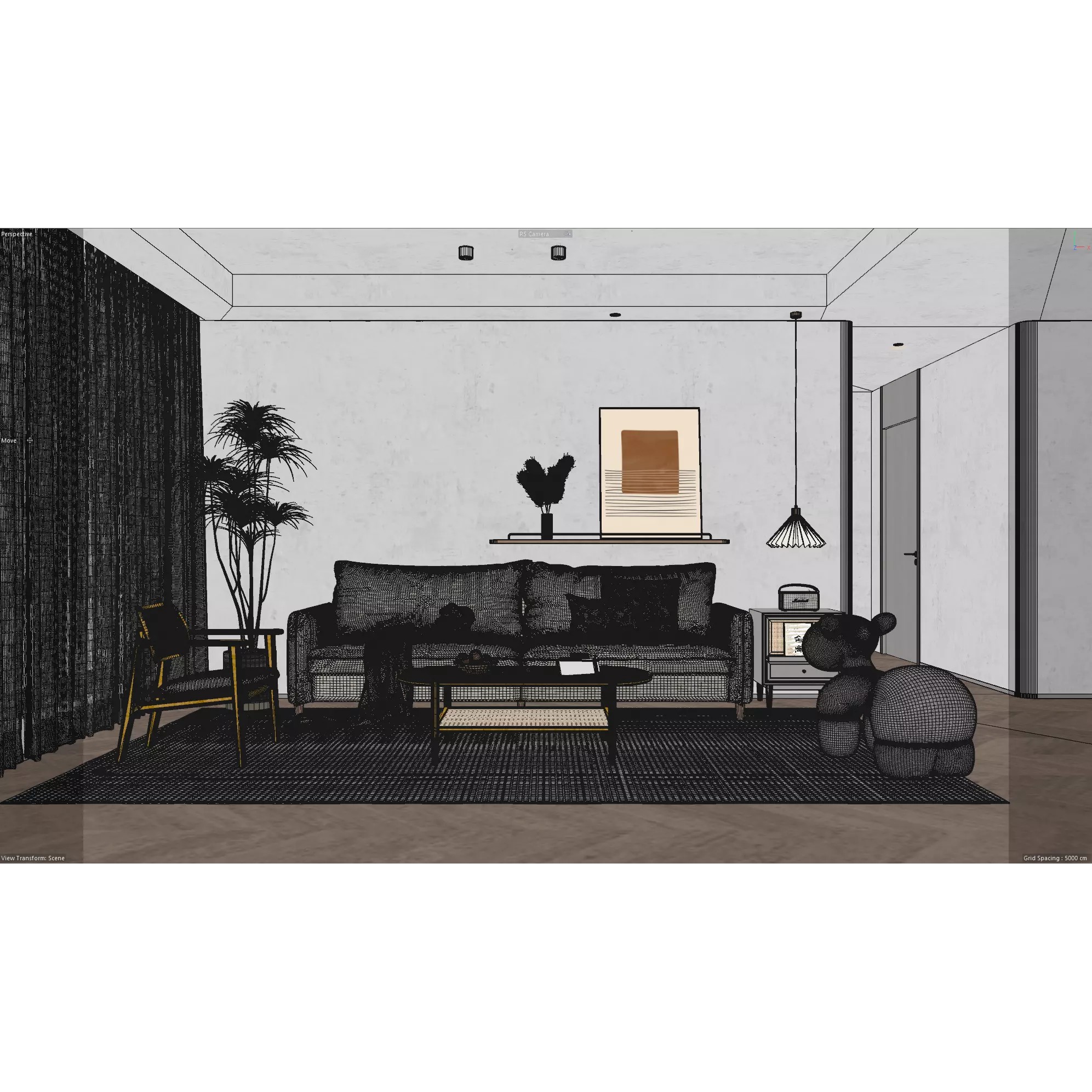 Japandi Style Living Room Scene - C4D RS 3D Model - View 9