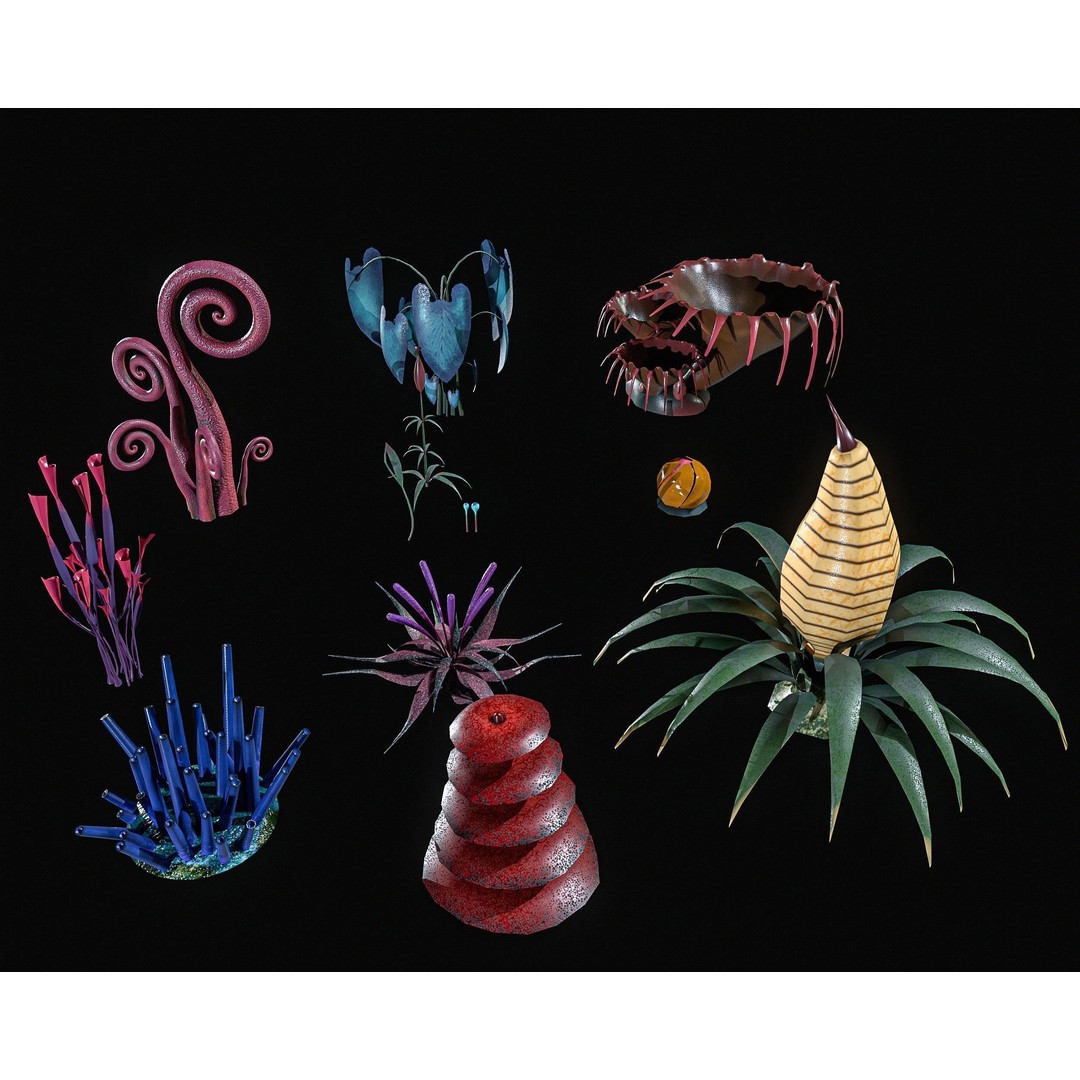 Sci-Fi Plants 3D Model – Low Poly Game Asset, PBR Textures, FBX - View 4