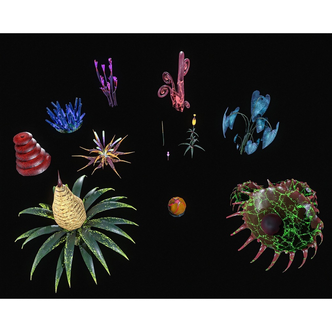 Sci-Fi Plants 3D Model – Low Poly Game Asset, PBR Textures, FBX - View 7