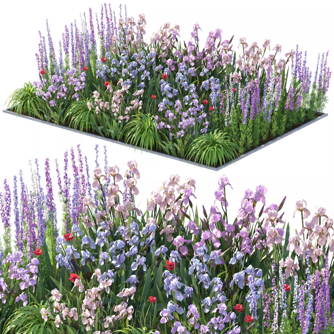 Flower Bed 3D Model – Rectangular Garden Asset with PBR Textures - View 3