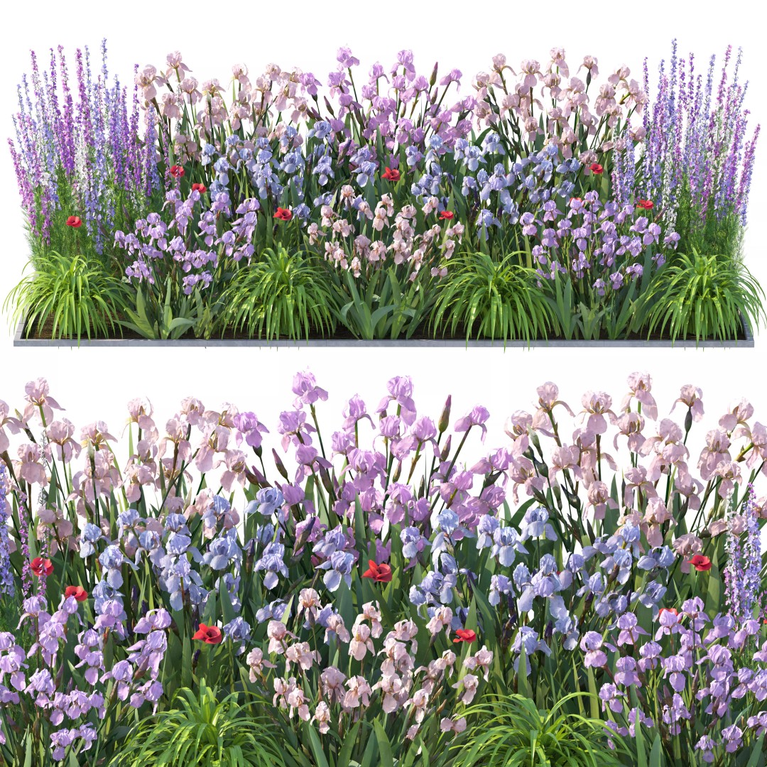 Flower Bed 3D Model – Rectangular Garden Asset with PBR Textures - View 7