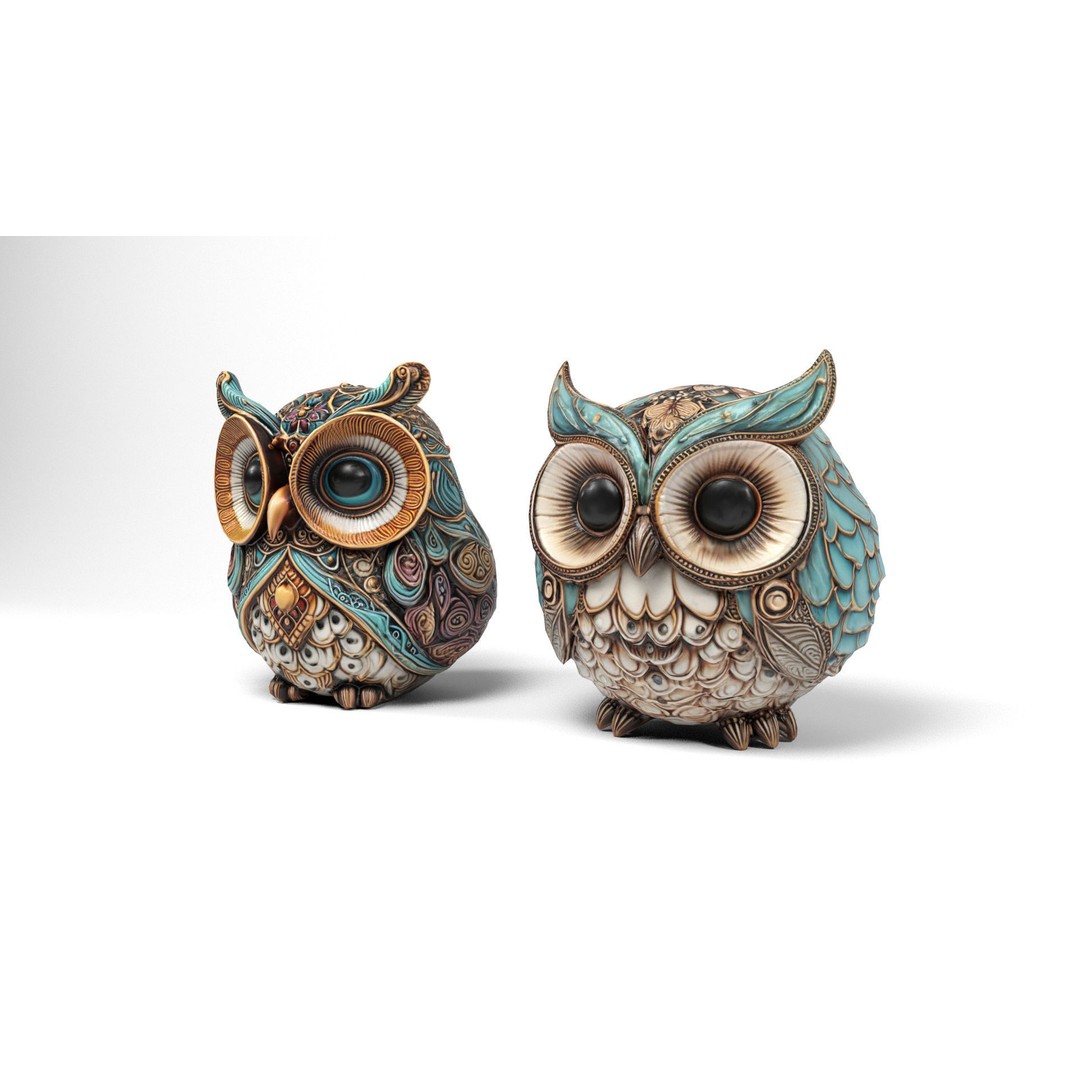 Owls 3D Model – Low Poly Bird Figures, FBX & OBJ Formats - View 3