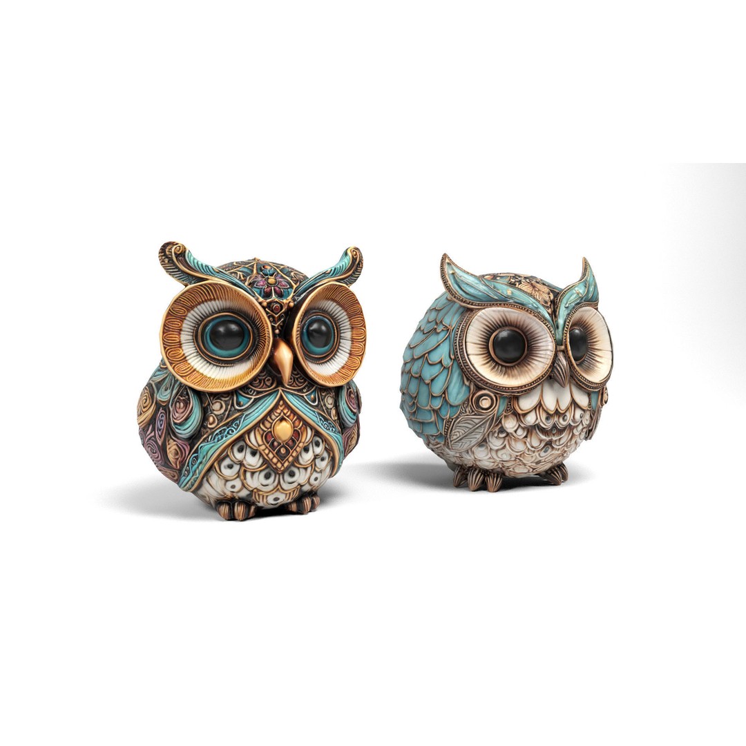 Owls 3D Model – Low Poly Bird Figures, FBX & OBJ Formats - View 4