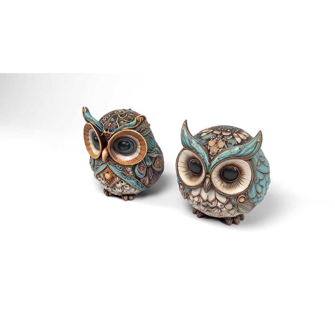 Owls 3D Model – Low Poly Bird Figures, FBX & OBJ Formats - View 6