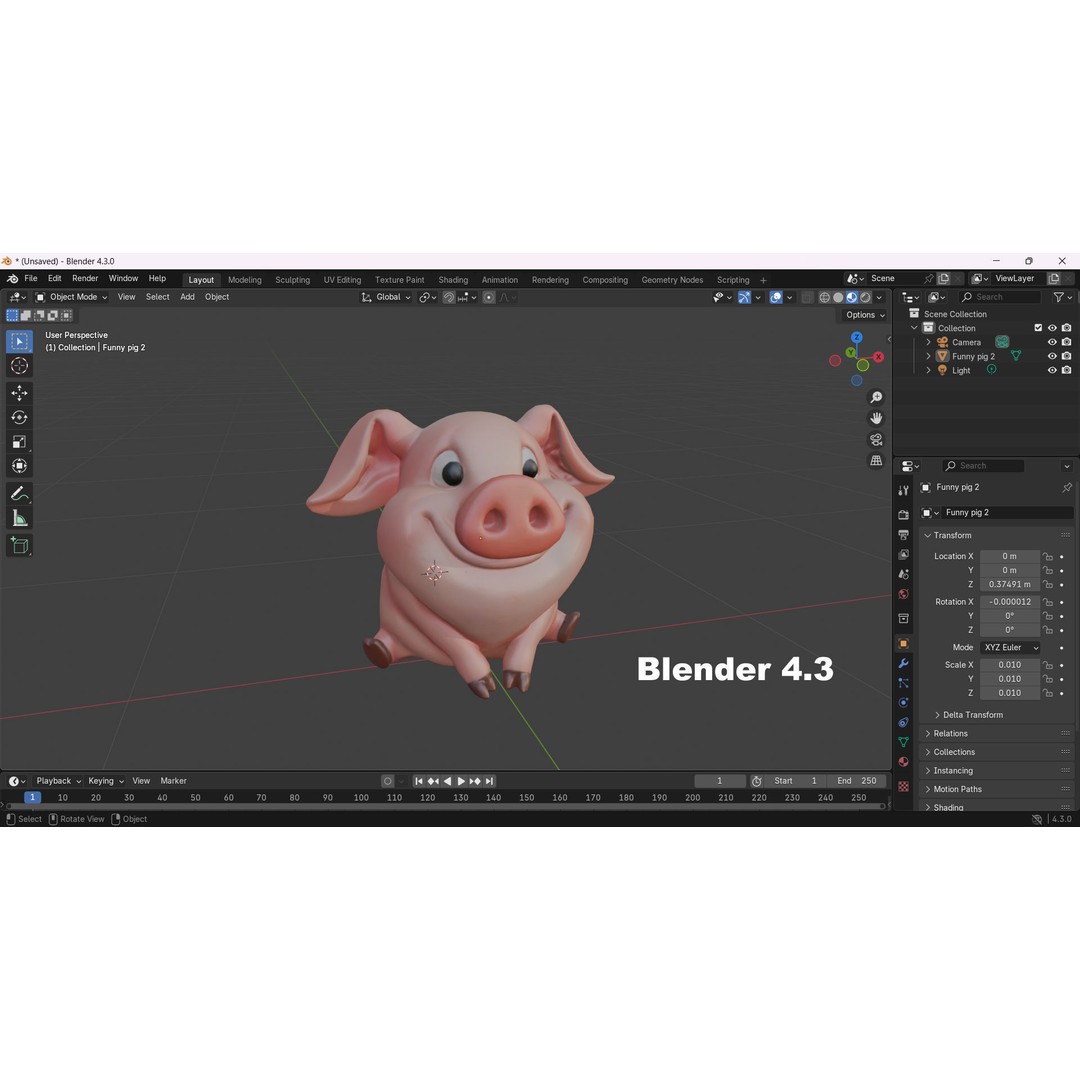 Funny Pig 3D Model – Low Poly Cartoon Character, FBX & OBJ Formats